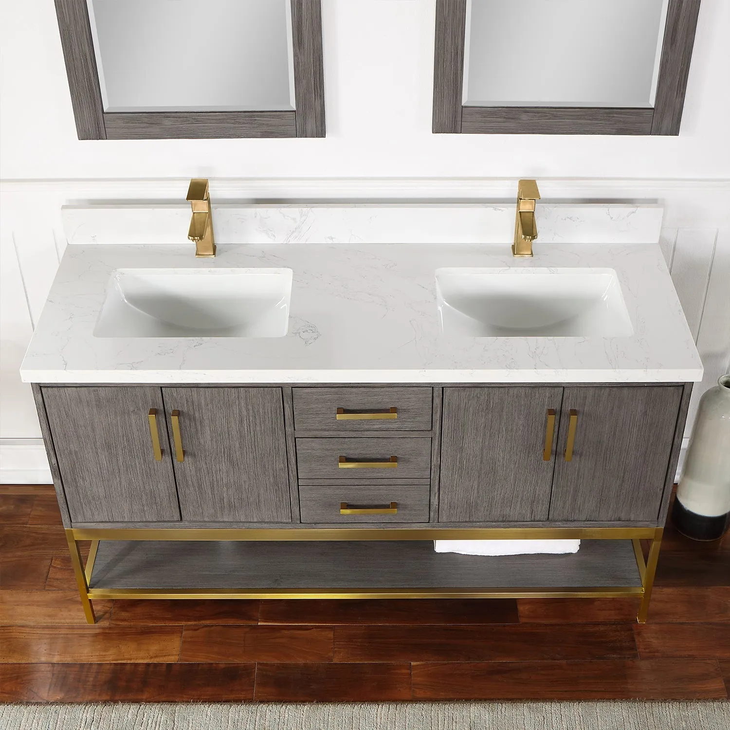 Altair Designs Wildy 60" Double Bathroom Vanity Set with Grain White Composite Stone Countertop - 546060-WO-GW-NM