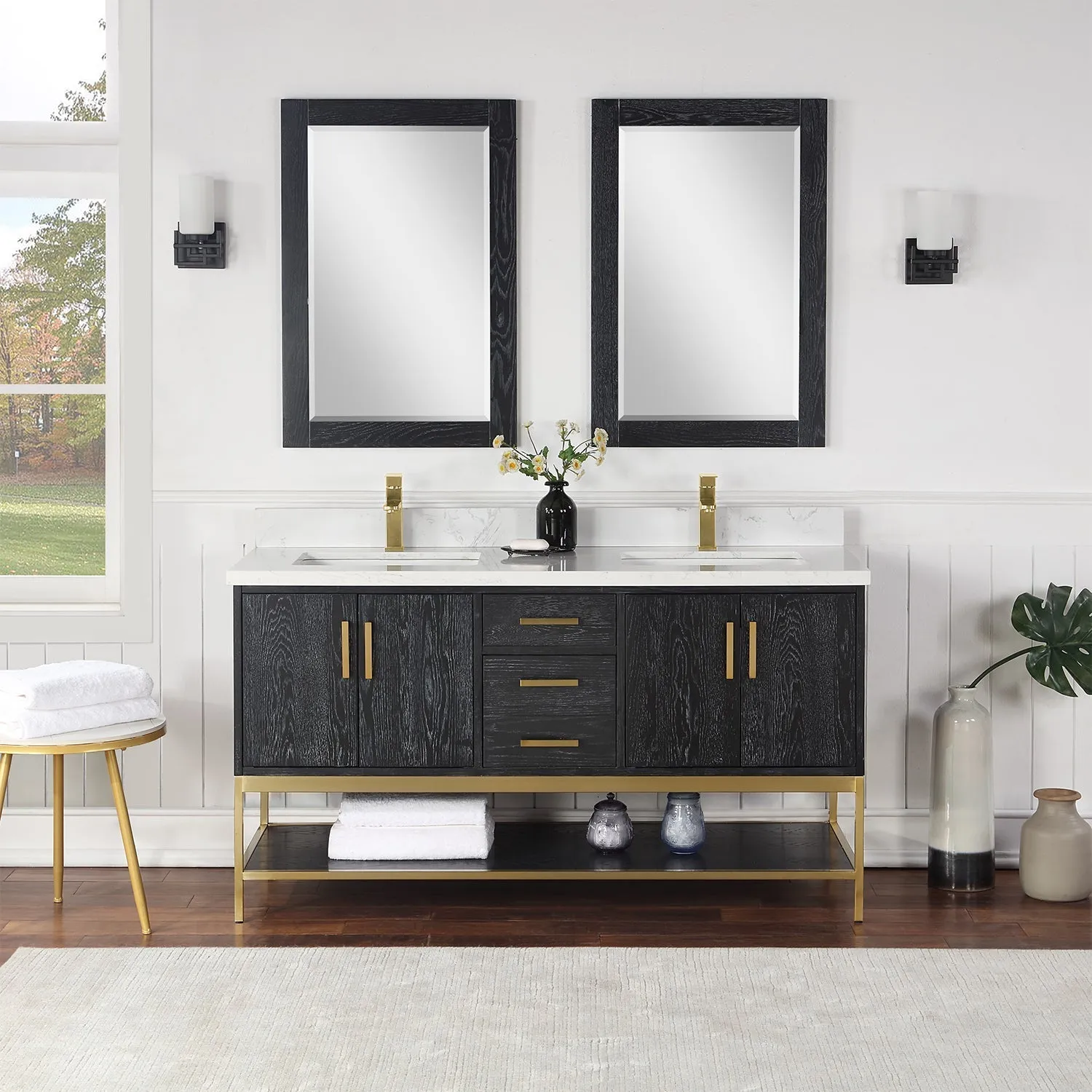 Altair Designs Wildy 60" Double Bathroom Vanity Set with Grain White Composite Stone Countertop - 546060-WO-GW-NM