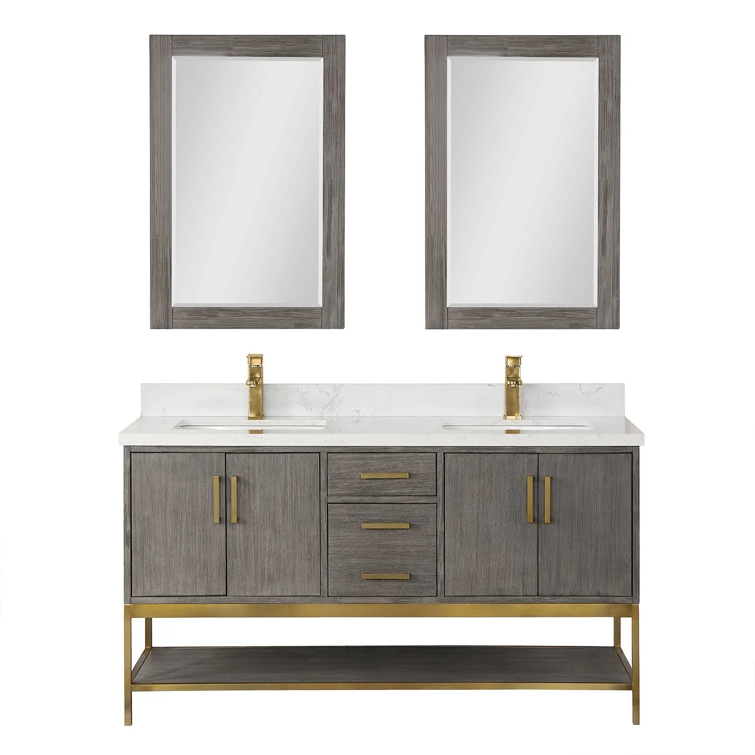 Altair Designs Wildy 60" Double Bathroom Vanity Set with Grain White Composite Stone Countertop - 546060-WO-GW-NM