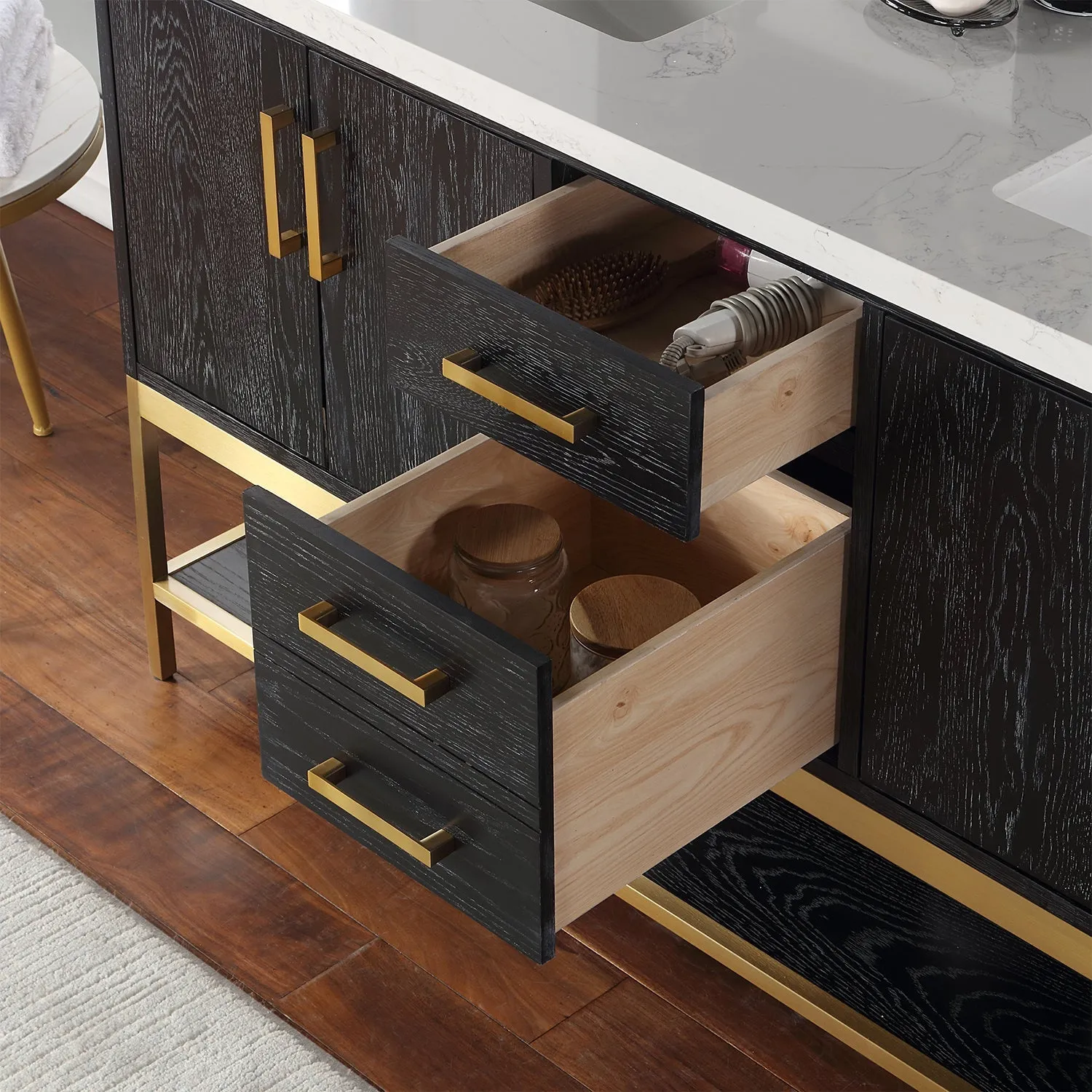 Altair Designs Wildy 60" Double Bathroom Vanity Set with Grain White Composite Stone Countertop - 546060-WO-GW-NM