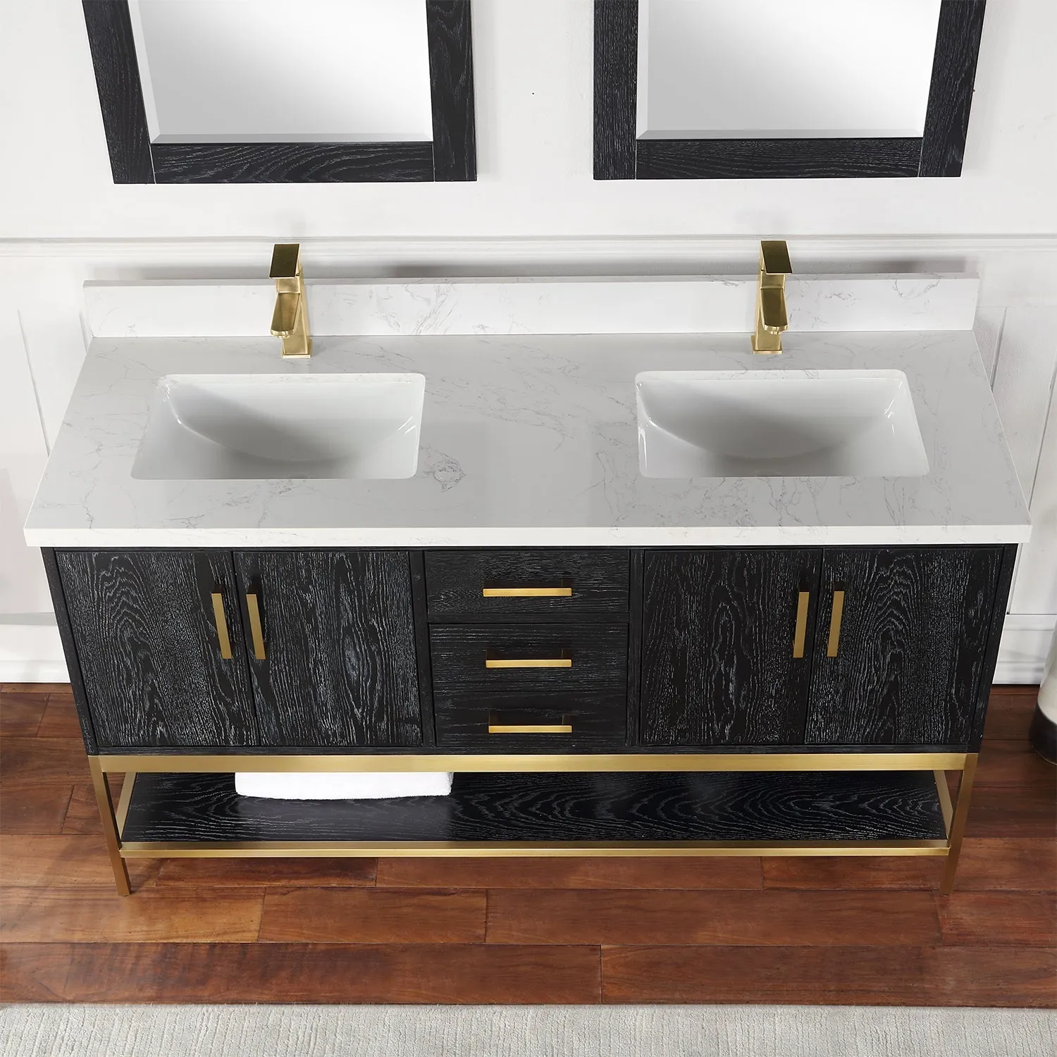 Altair Designs Wildy 60" Double Bathroom Vanity Set with Grain White Composite Stone Countertop - 546060-WO-GW-NM