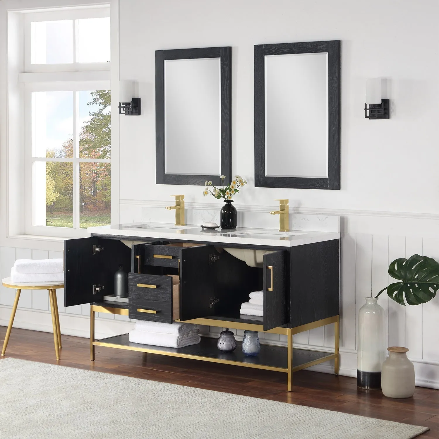 Altair Designs Wildy 60" Double Bathroom Vanity Set with Grain White Composite Stone Countertop - 546060-WO-GW-NM