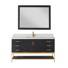 Altair Designs Wildy 60" Single Bathroom Vanity Set with Grain White Composite Stone Countertop - 546060S-WO-GW-NM