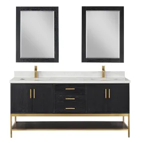 Altair Designs Wildy 72" Double Bathroom Vanity Set with Grain White Composite Stone Countertop - 546072-WO-GW-NM
