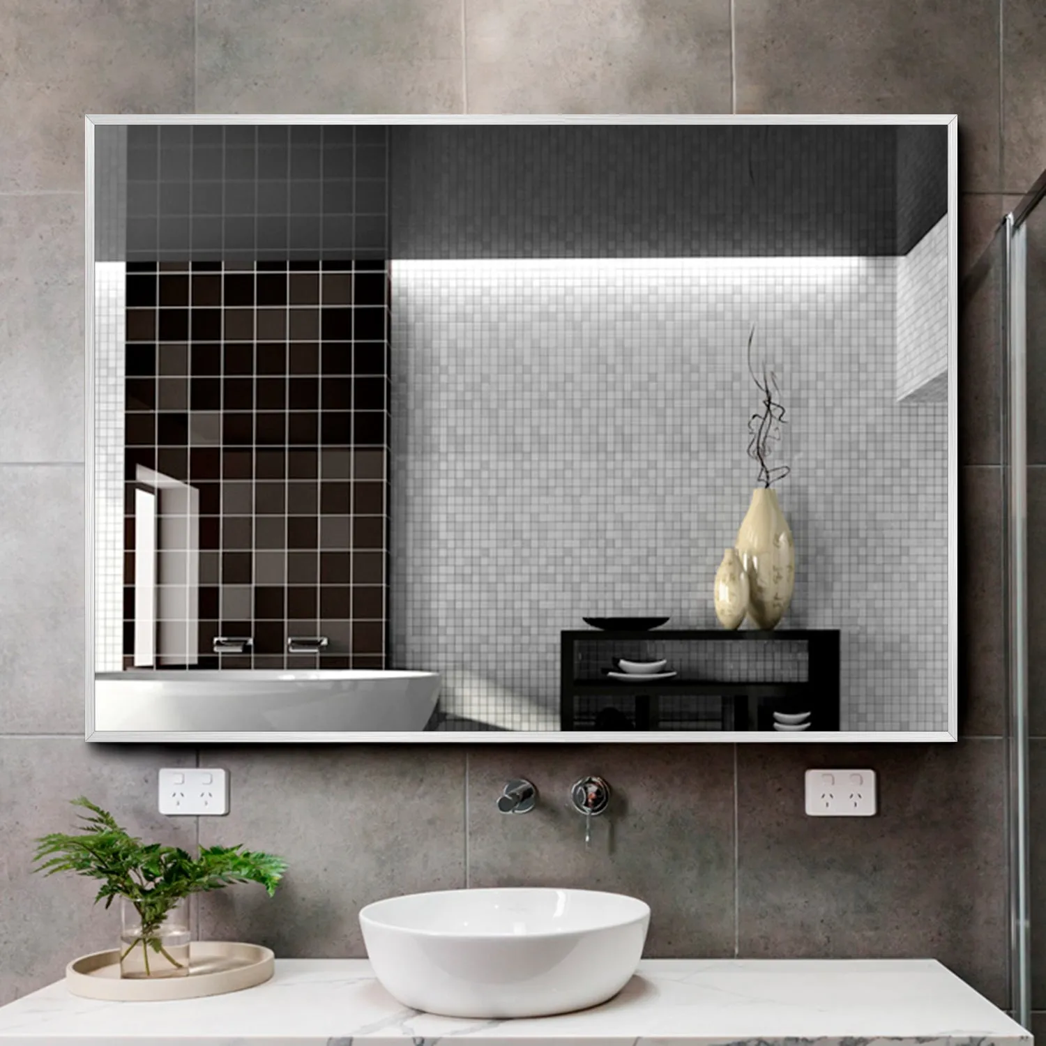 Aluminum Framed Contemporary Bathroom Vanity Wall Mirror