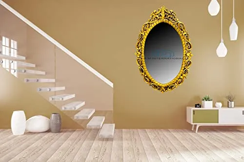A.M INTERNATIONAL Decorative Hand Carved Wall Mirror Frame in Solid Mango Wood for Bathroom, Vanity, Livingroom, Bedroom, Hall (Without Mirror) Size 30 * 24 INCHES (M1) (S2)