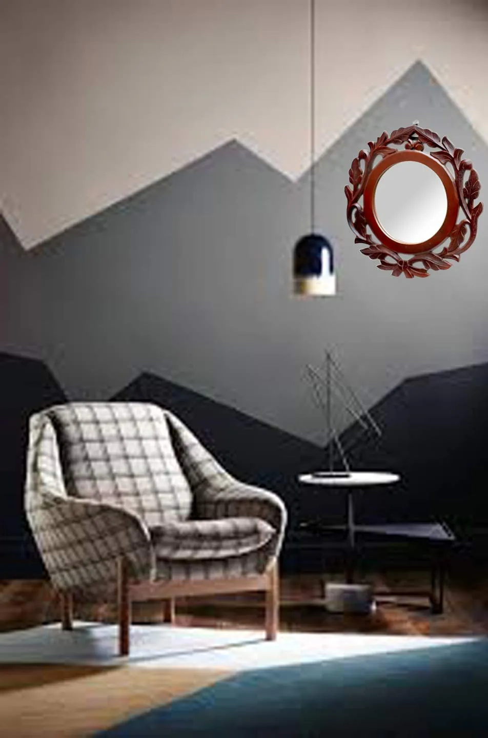 AMAZE SHOPPEE Large Round Mirror, Wall-Mounted Wooden Frame Vanity Mirror (40 CM Round)