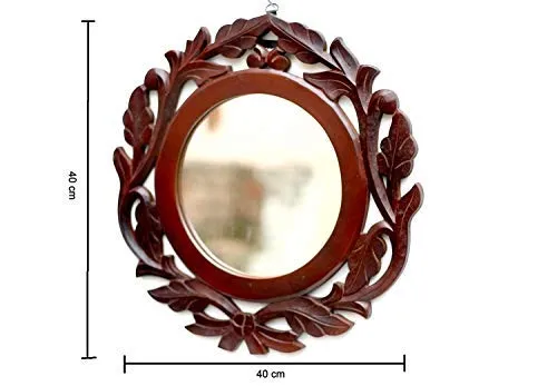 AMAZE SHOPPEE Large Round Mirror, Wall-Mounted Wooden Frame Vanity Mirror (40 CM Round)