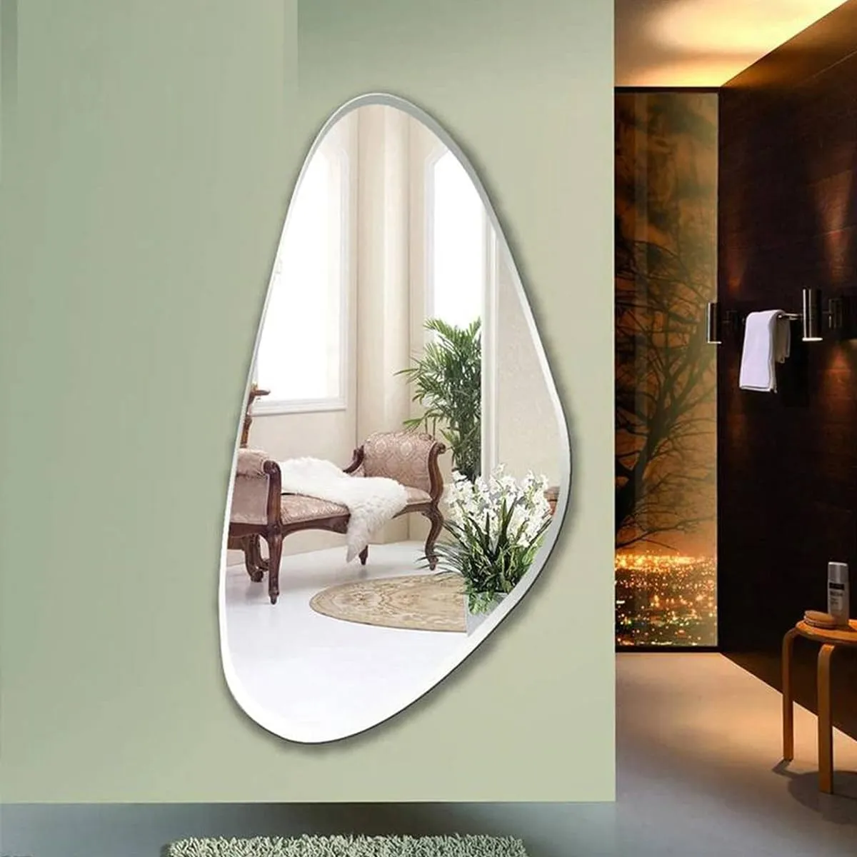 Ammar Glass Frameless Decorative Wall Mirror | Beveled Mirror for Living Room, Bathroom and Vanity Mirror (18 x 24 Inches) (DRP1824)