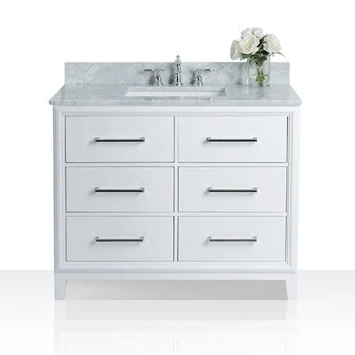 Ancerre Ellie Bathroom Vanity with Sink and Carrara White Marble Top Cabinet Set - VTS-ELLIE-42-W-CW