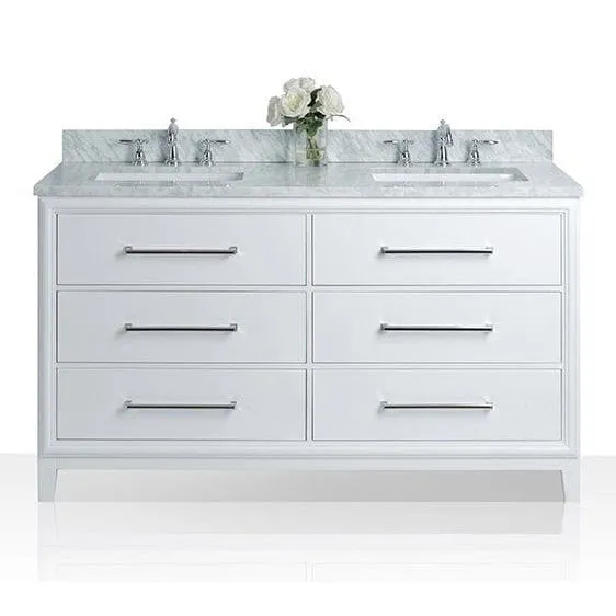 Ancerre Ellie Bathroom Vanity with Sink and Carrara White Marble Top Cabinet Set - VTS-ELLIE-42-W-CW