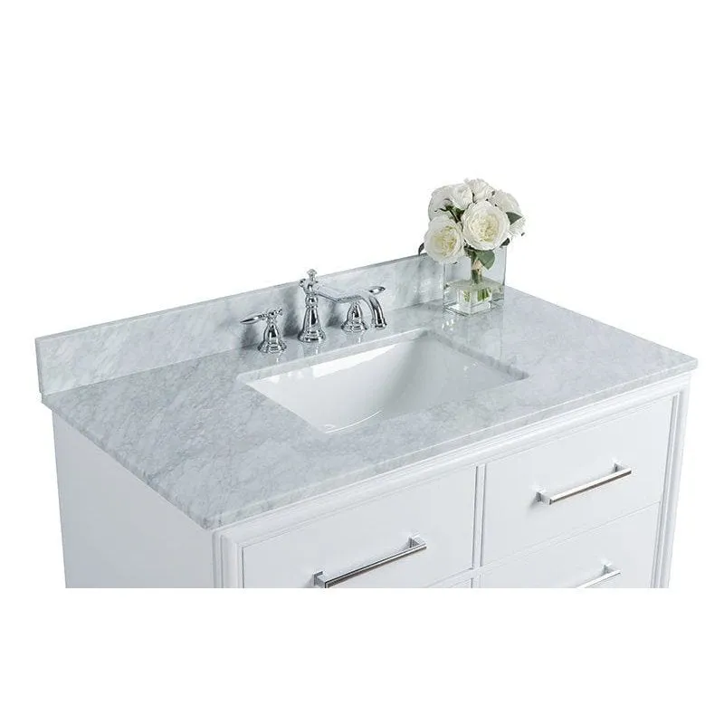 Ancerre Ellie Bathroom Vanity with Sink and Carrara White Marble Top Cabinet Set - VTS-ELLIE-42-W-CW