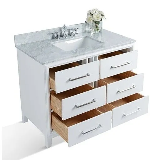 Ancerre Ellie Bathroom Vanity with Sink and Carrara White Marble Top Cabinet Set - VTS-ELLIE-42-W-CW