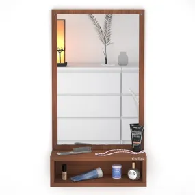 Anikaa Jinny Engineered Wood Dressing Wall Mirrors Wall Hanging Mirrors with Shelf Decorative Wall Mirror Dressing Table for Bedroom Living Room (Walnut) Matte Finish, Rectangular