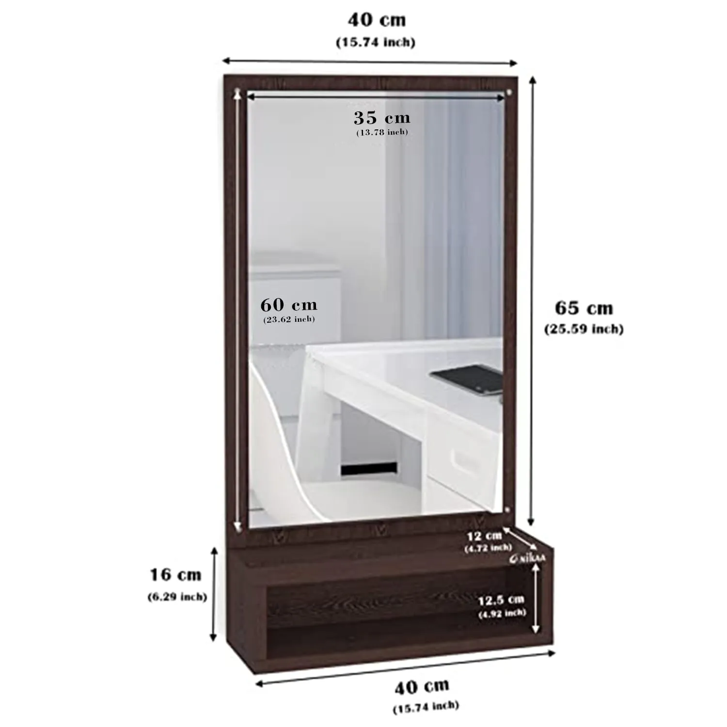 Anikaa Jinny Engineered Wood Wall Mirrors, Hanging Dressing Mirrors with Shelf/Decorative Dressing Table Mirror for Bedroom Living Room (Wenge) Matte Finish, unframed, Rectangular