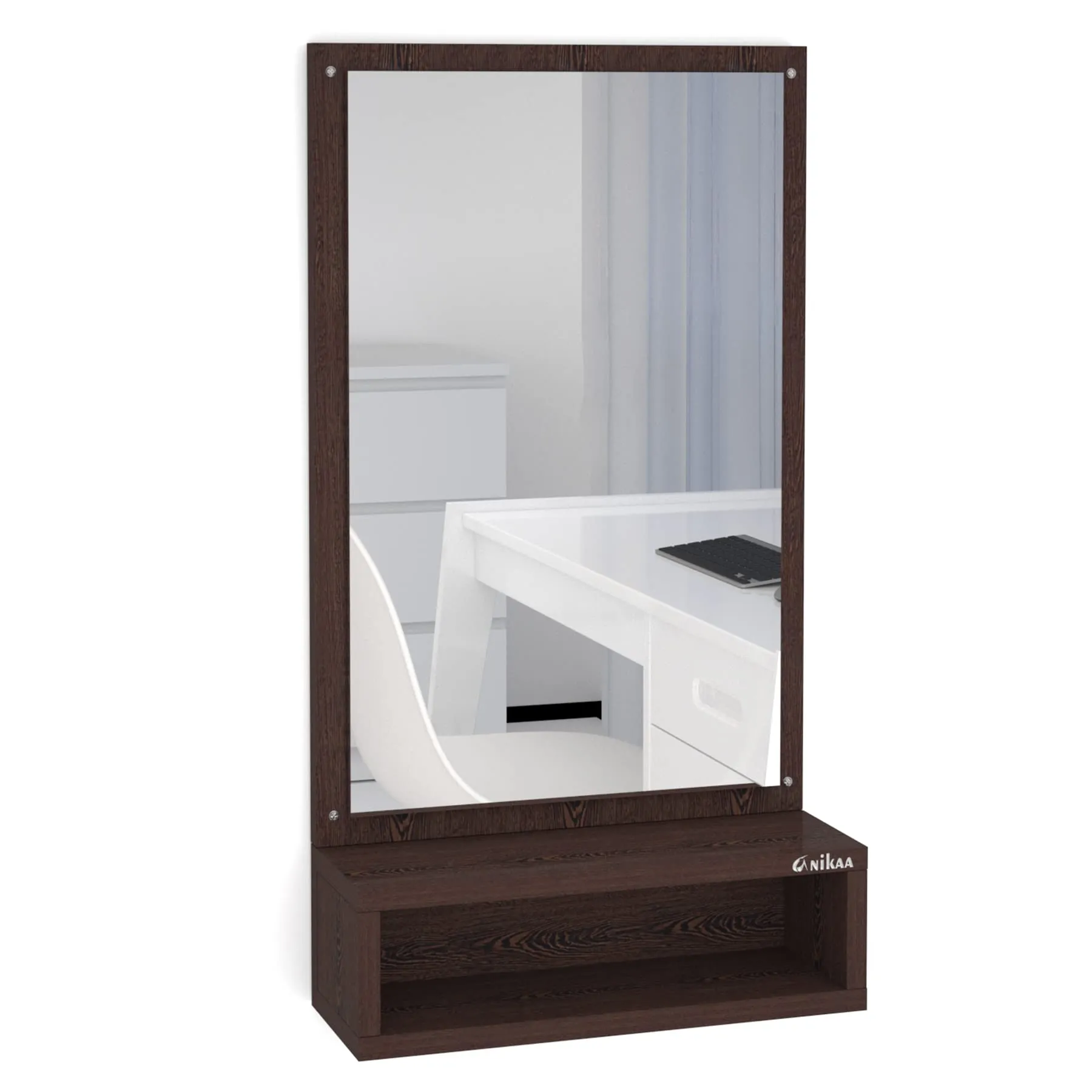 Anikaa Jinny Engineered Wood Wall Mirrors, Hanging Dressing Mirrors with Shelf/Decorative Dressing Table Mirror for Bedroom Living Room (Wenge) Matte Finish, unframed, Rectangular