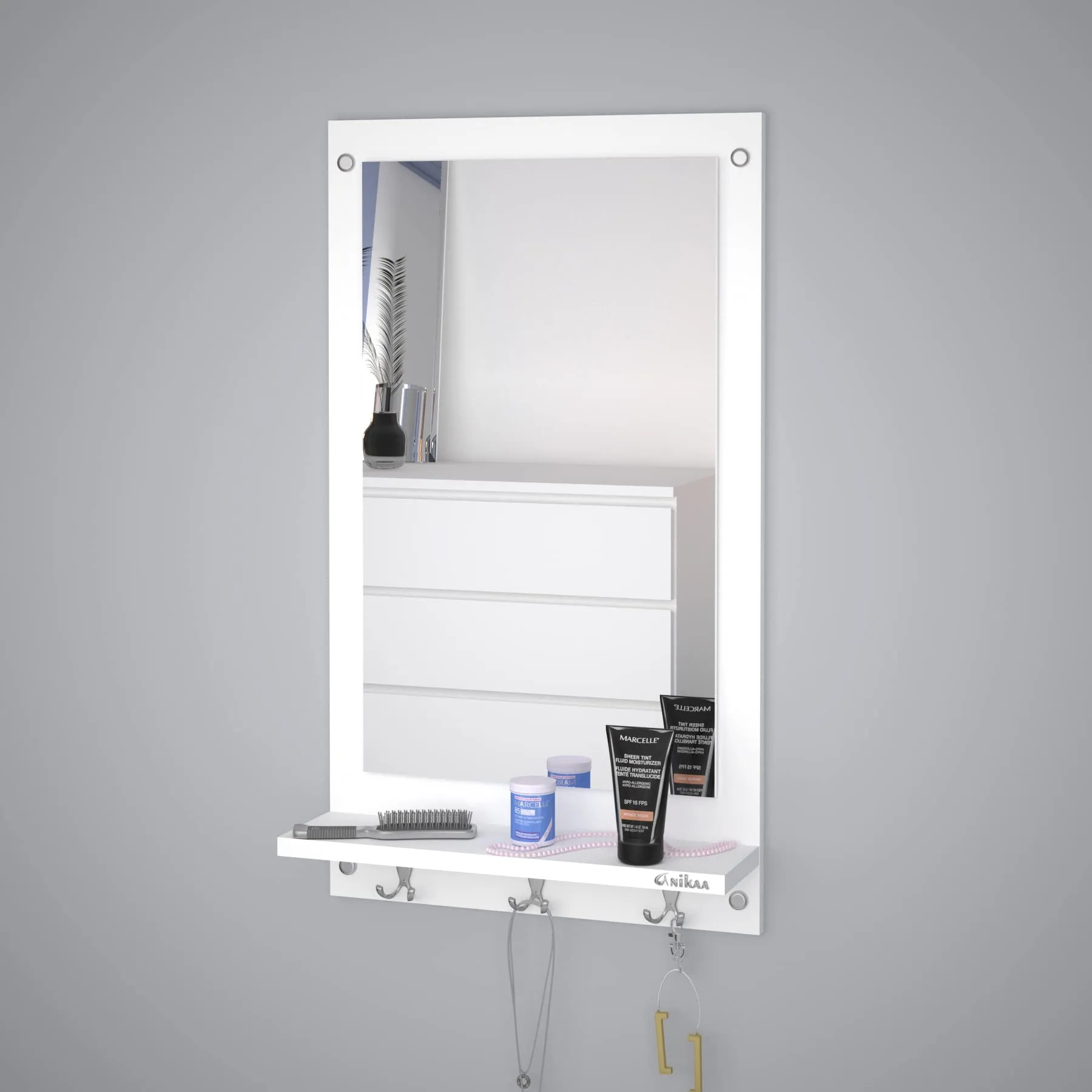 Anikaa Kia Engineered Wood Dressing Wall Mirrors/Wall Hanging Dressing Mirrors/Decorative Wall Mirror/Dressing Table for Bedroom, Living Room (White)