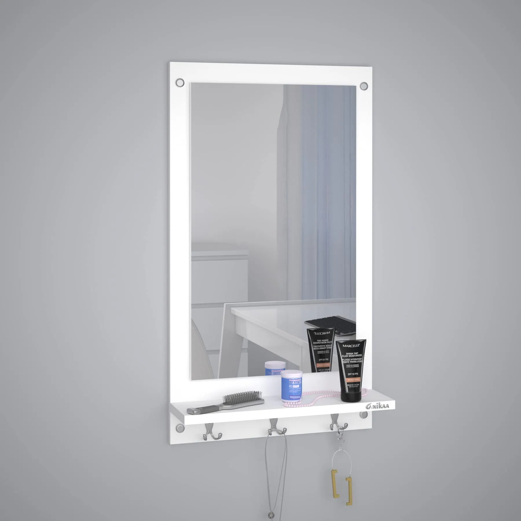 Anikaa Kia Engineered Wood Dressing Wall Mirrors/Wall Hanging Dressing Mirrors/Decorative Wall Mirror/Dressing Table for Bedroom, Living Room (White)