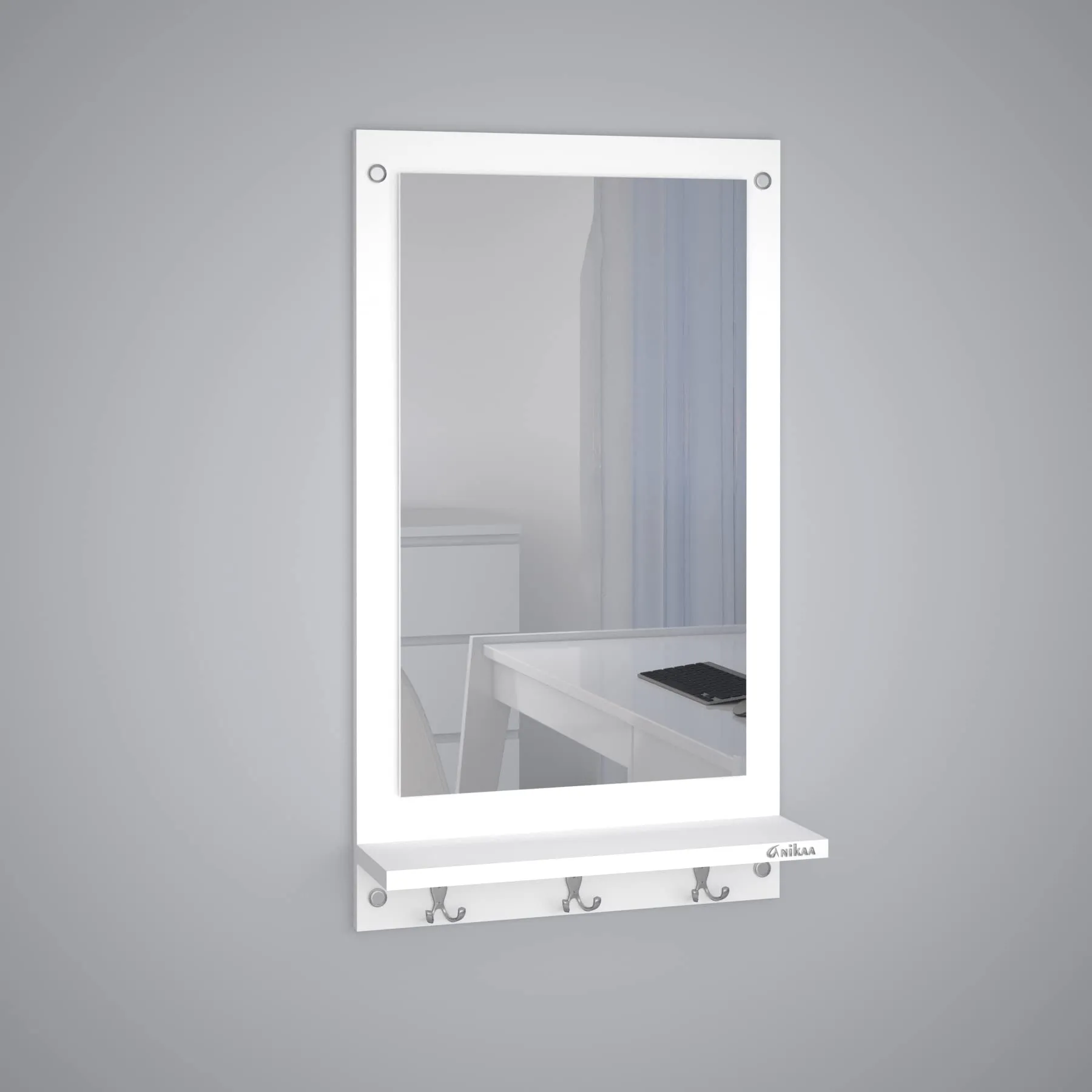 Anikaa Kia Engineered Wood Dressing Wall Mirrors/Wall Hanging Dressing Mirrors/Decorative Wall Mirror/Dressing Table for Bedroom, Living Room (White)