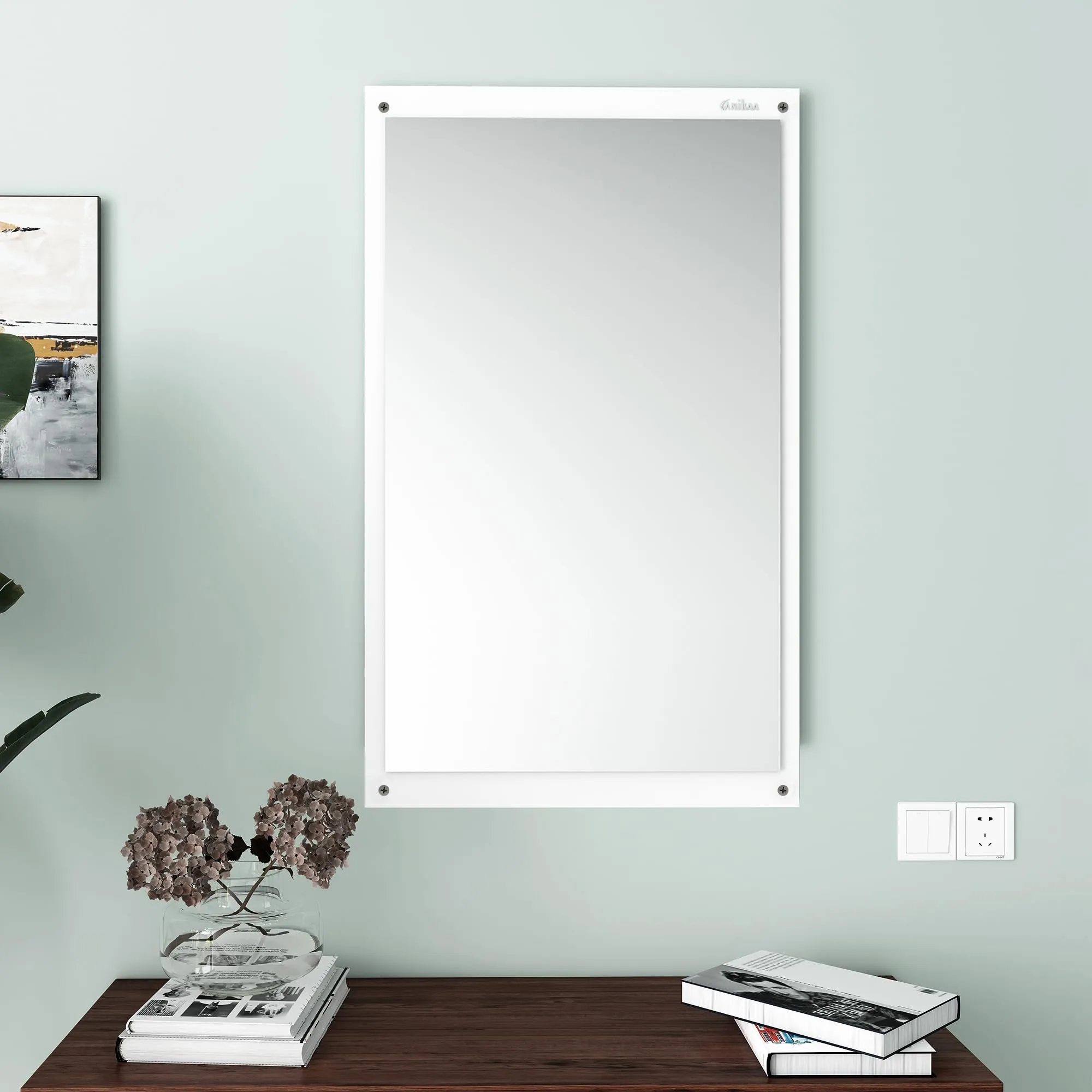 Anikaa Marcos Engineered Wood Wall Dressing Mirrors Dressing Table with Mirror for Bedroom, Living Room - Matte Finish (White) D.I.Y