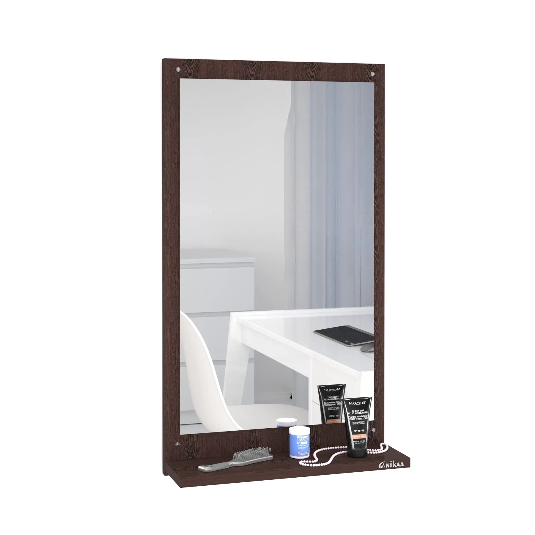 Anikaa Maria Engineered Wood Matte Finish Rectangular Wall Mount Hanging Dressing Table Framed Mirror (Wenge, , 40 X 1.7 X 71 cm)