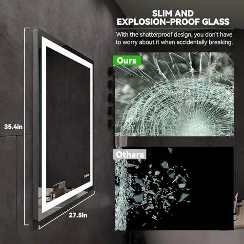ANTEN 60" X 28" LED Bathroom Mirror, Frontlit and Backlit, 3000-6000K, Dimmable LED Vanity Mirror, Anti-Fog Lighted Bathroom Mirror, Wall-Mount Bathroom Mirror with LED Lights