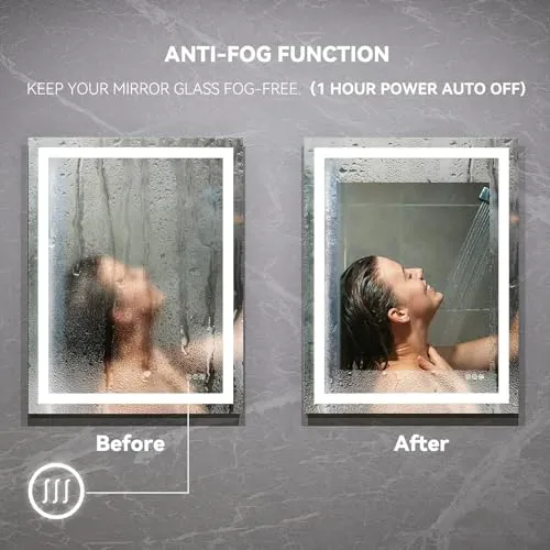 ANTEN 60" X 28" LED Bathroom Mirror, Frontlit and Backlit, 3000-6000K, Dimmable LED Vanity Mirror, Anti-Fog Lighted Bathroom Mirror, Wall-Mount Bathroom Mirror with LED Lights