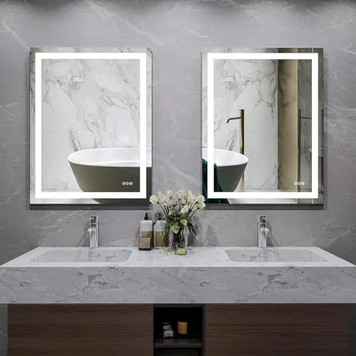 ANTEN 60" X 28" LED Bathroom Mirror, Frontlit and Backlit, 3000-6000K, Dimmable LED Vanity Mirror, Anti-Fog Lighted Bathroom Mirror, Wall-Mount Bathroom Mirror with LED Lights