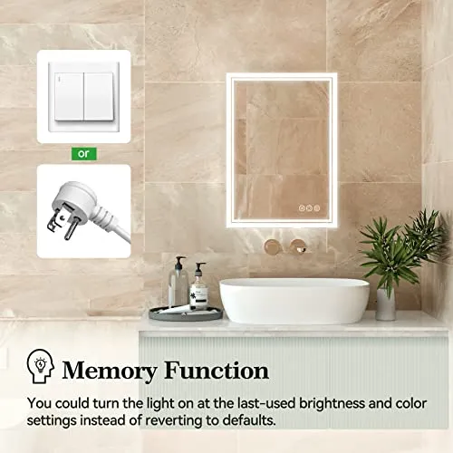 ANTEN 60" X 28" LED Bathroom Mirror, Frontlit and Backlit, 3000-6000K, Dimmable LED Vanity Mirror, Anti-Fog Lighted Bathroom Mirror, Wall-Mount Bathroom Mirror with LED Lights