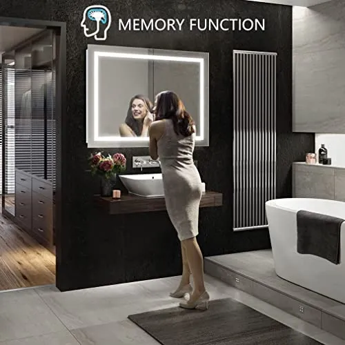 ANTEN 60" X 28" LED Bathroom Mirror, Frontlit and Backlit, 3000-6000K, Dimmable LED Vanity Mirror, Anti-Fog Lighted Bathroom Mirror, Wall-Mount Bathroom Mirror with LED Lights