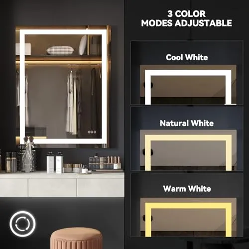ANTEN 60" X 28" LED Bathroom Mirror, Frontlit and Backlit, 3000-6000K, Dimmable LED Vanity Mirror, Anti-Fog Lighted Bathroom Mirror, Wall-Mount Bathroom Mirror with LED Lights