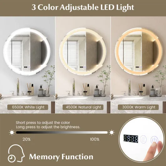 Anti-Fog Round Led Bathroom Mirror with 3 Color LED Lights-L