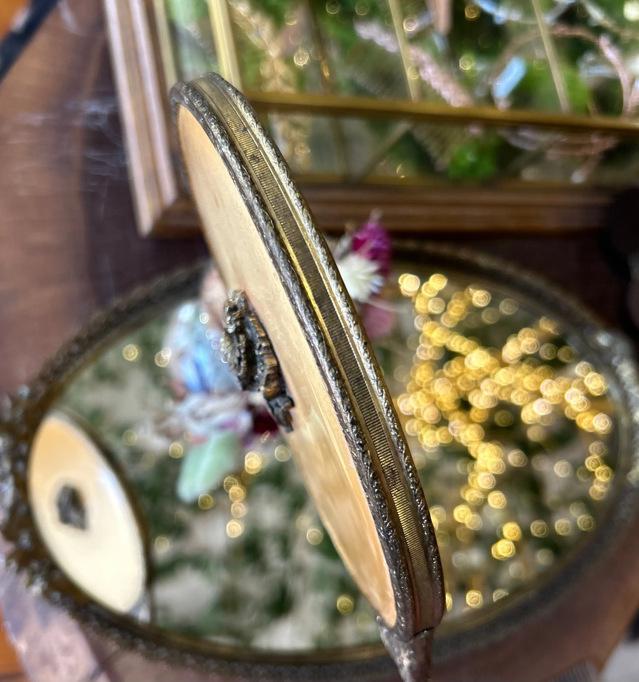 Antique Floral Hand Mirror