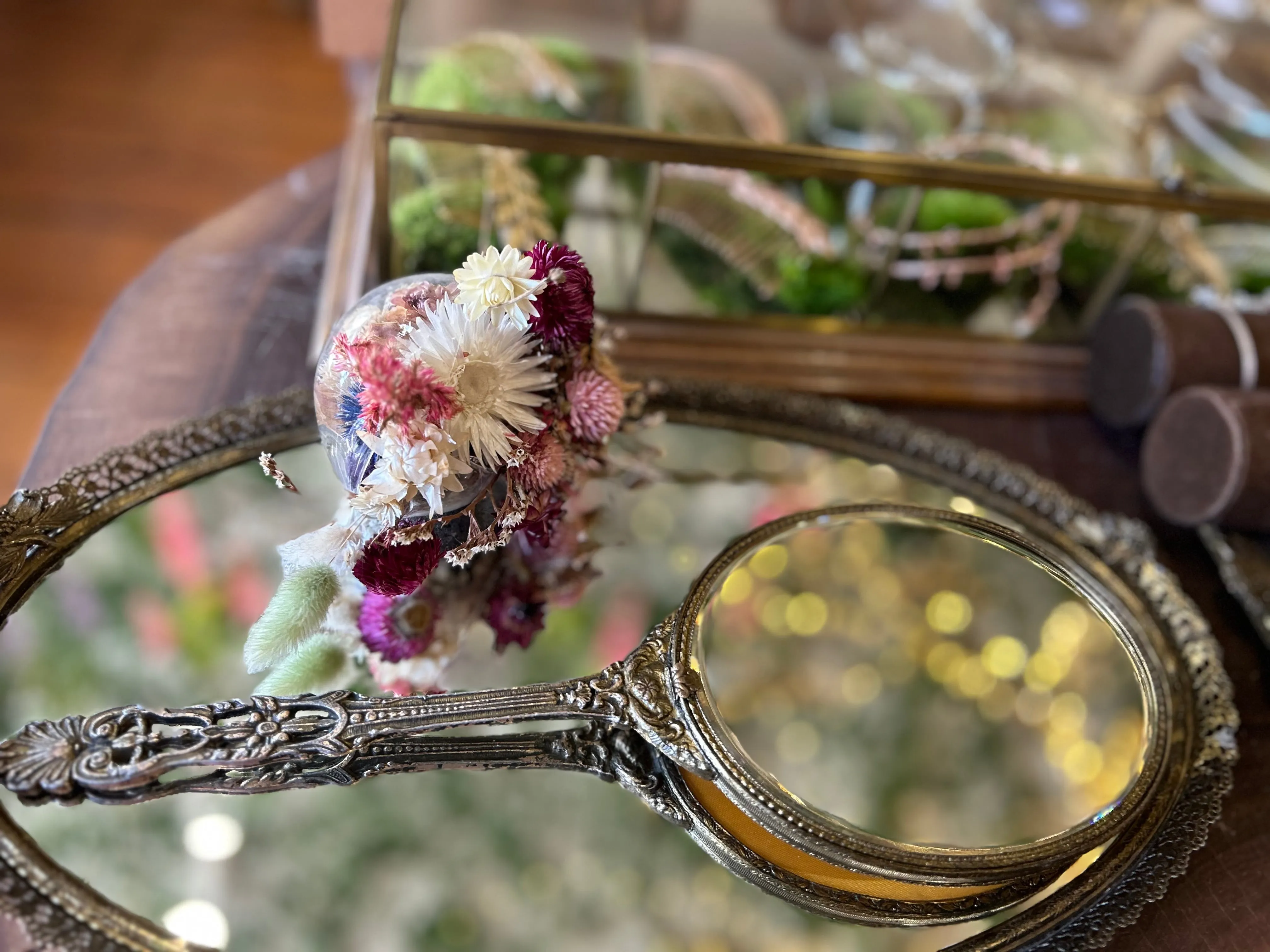 Antique Floral Hand Mirror