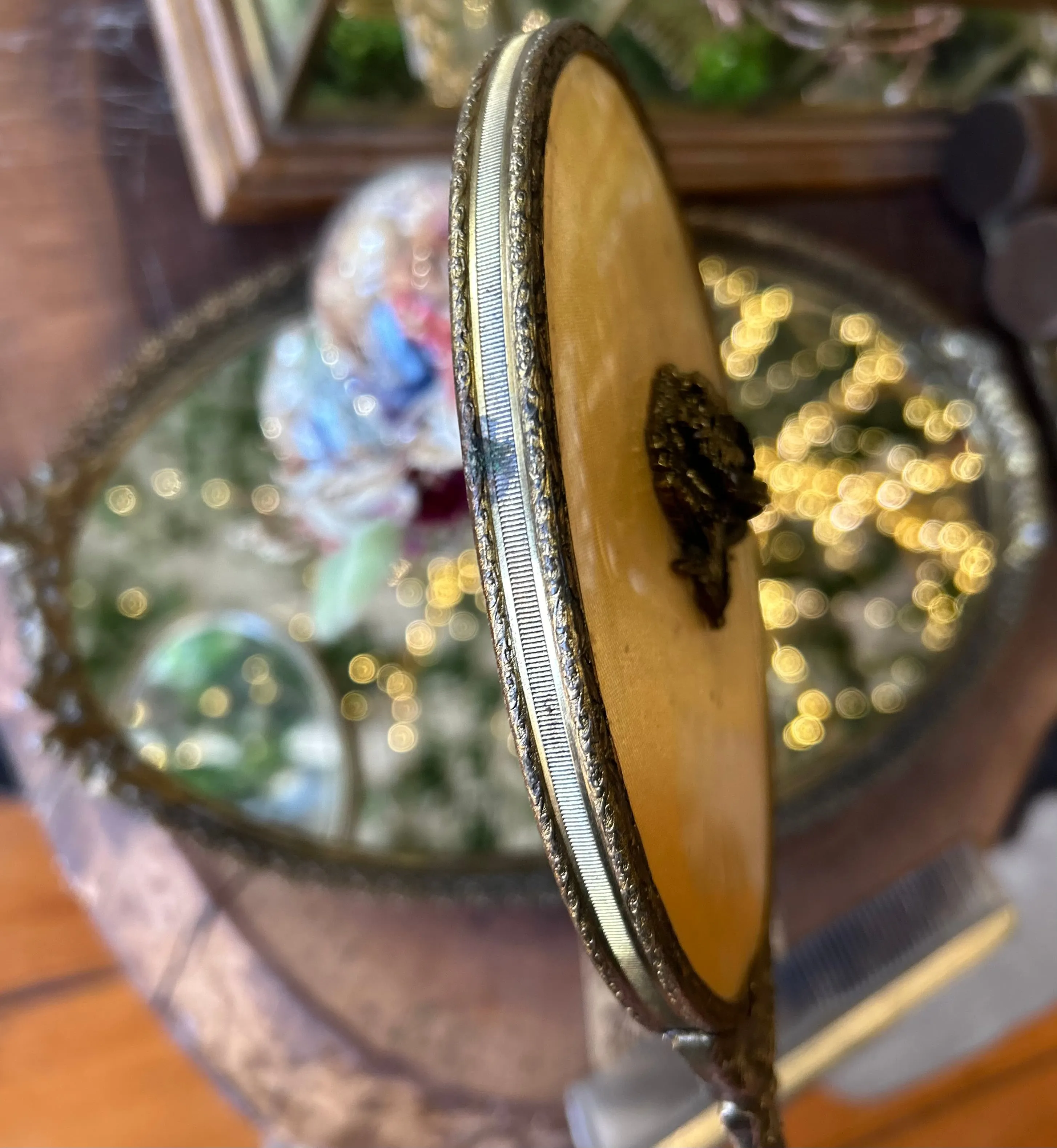 Antique Floral Hand Mirror