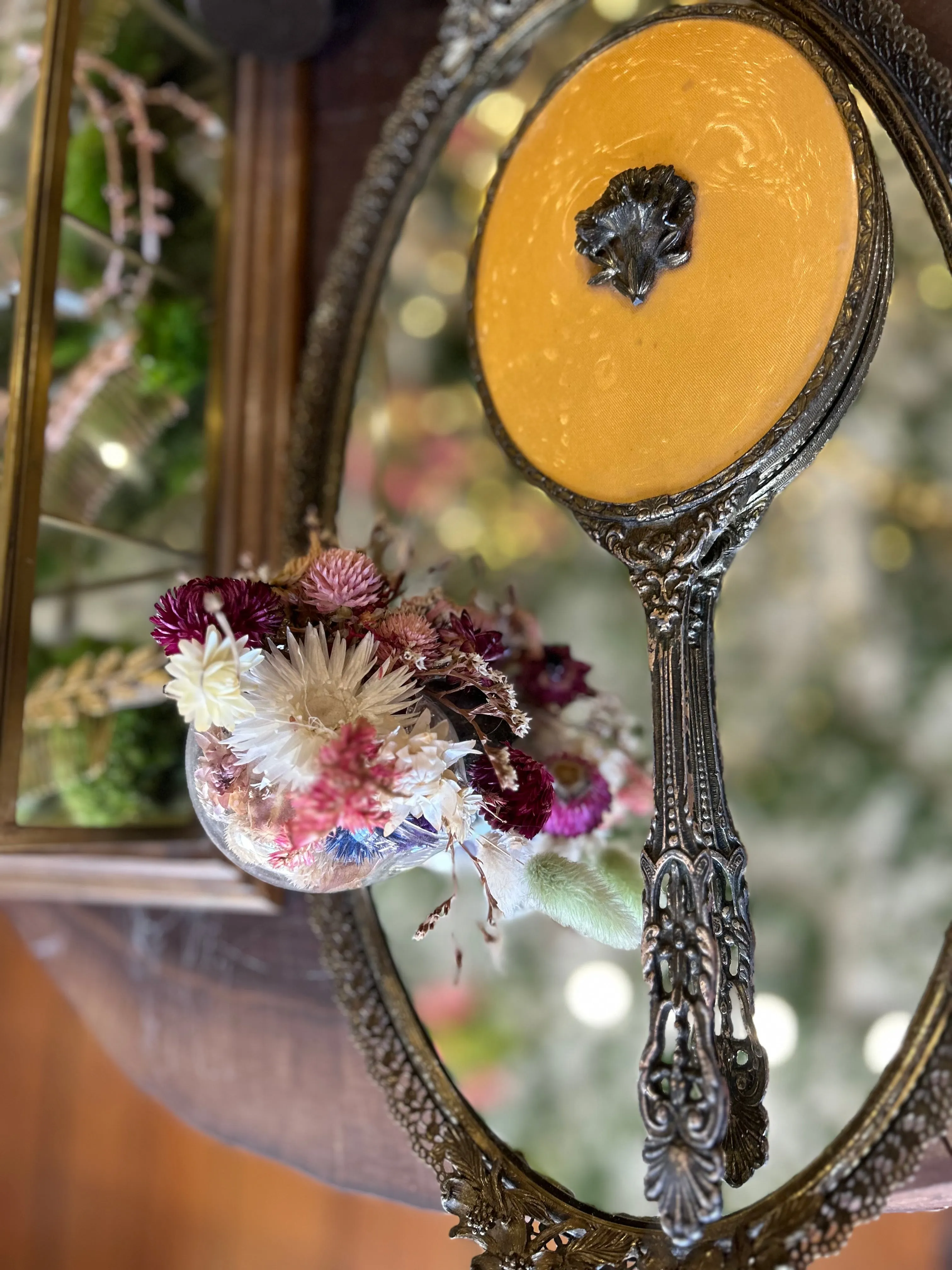 Antique Floral Hand Mirror