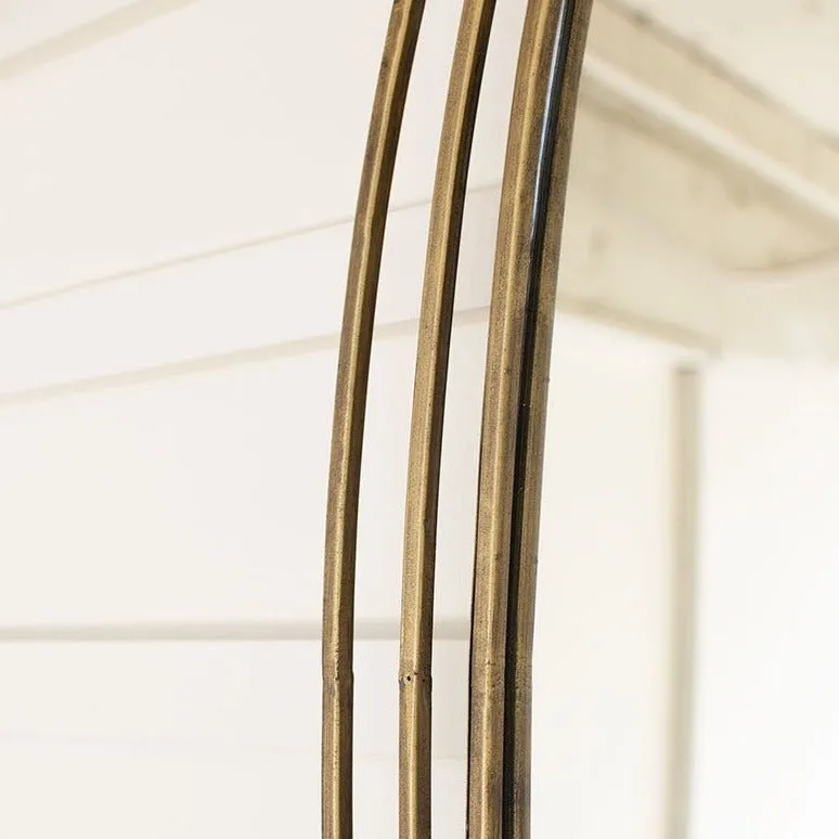 Antiqued Brass Ringed Oval Mirror