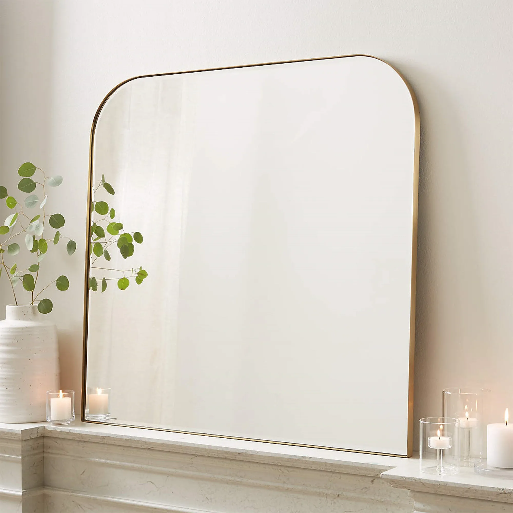 Arch Rounded Corner Mantel Framed Wall Mounted Bathroom Mirror