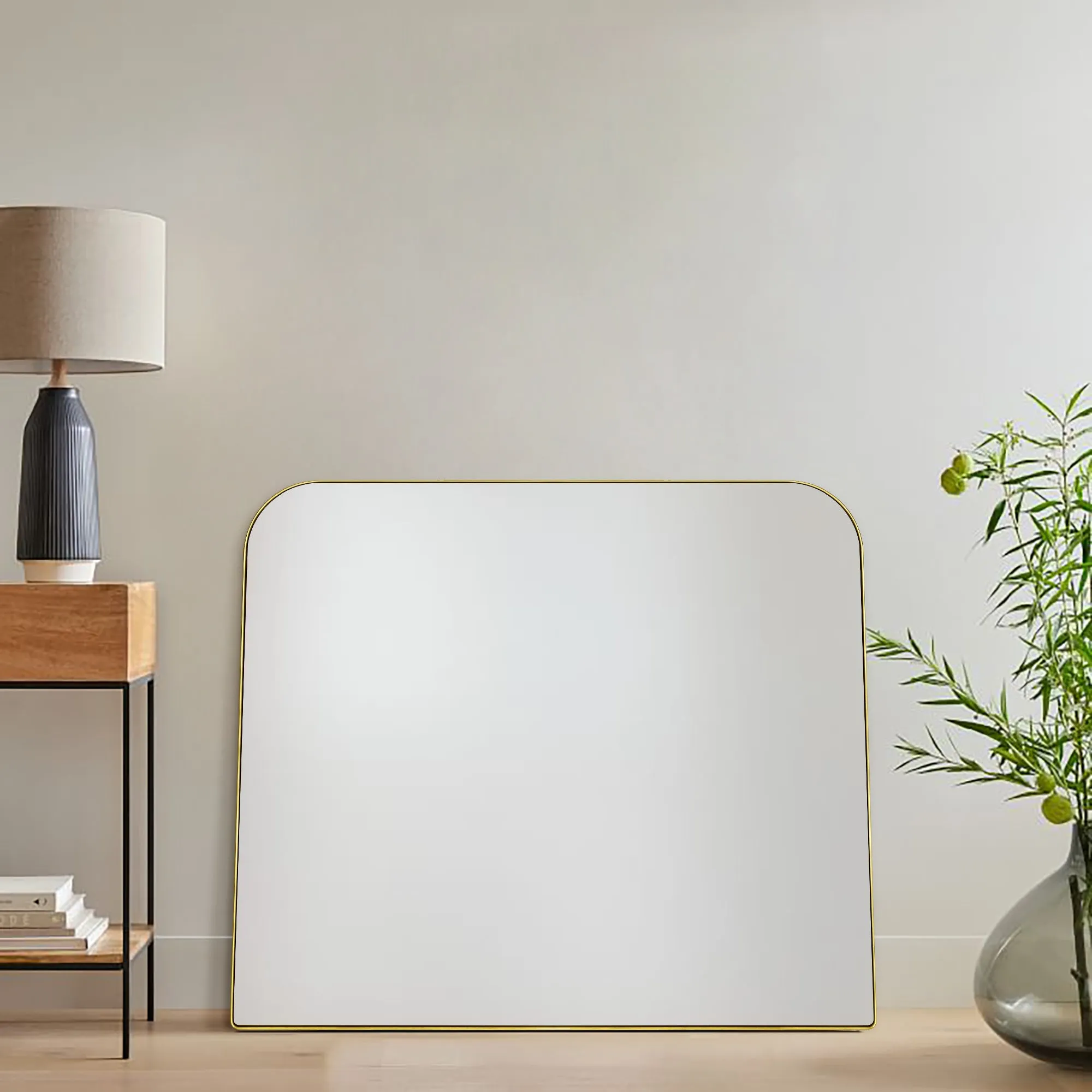 Arch Rounded Corner Mantel Framed Wall Mounted Bathroom Mirror