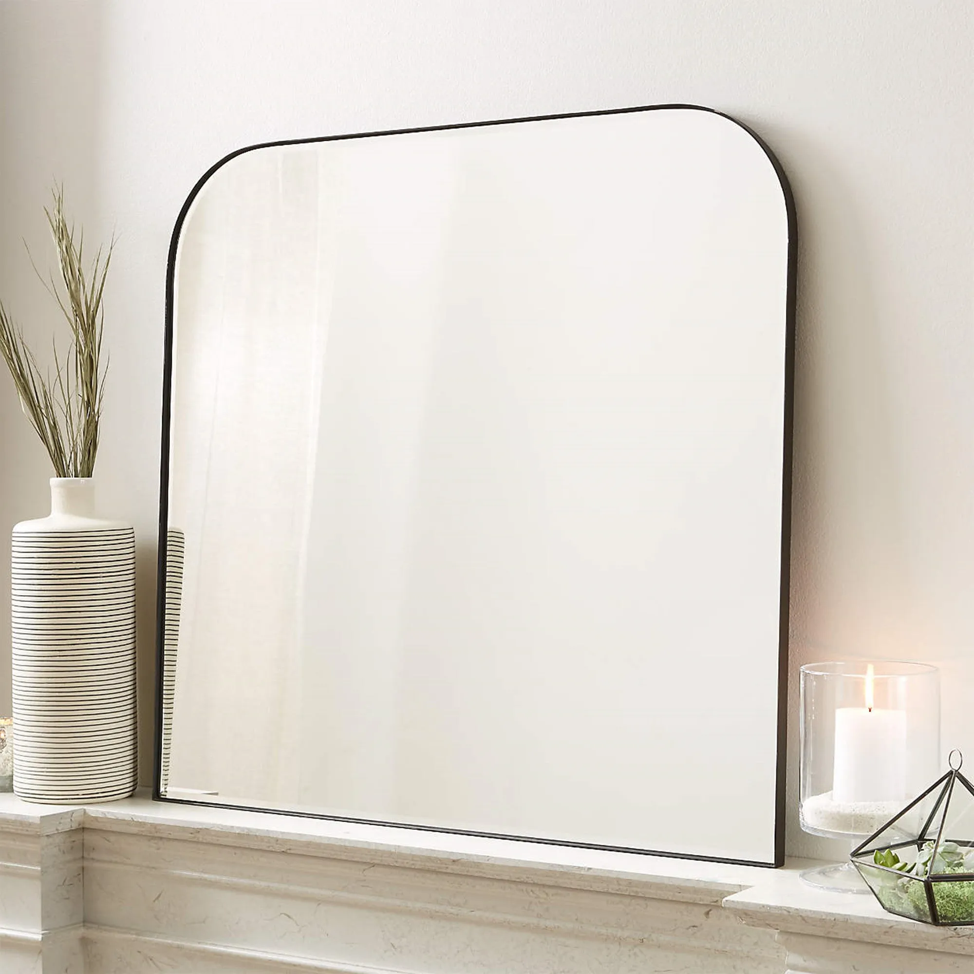 Arch Rounded Corner Mantel Framed Wall Mounted Bathroom Mirror