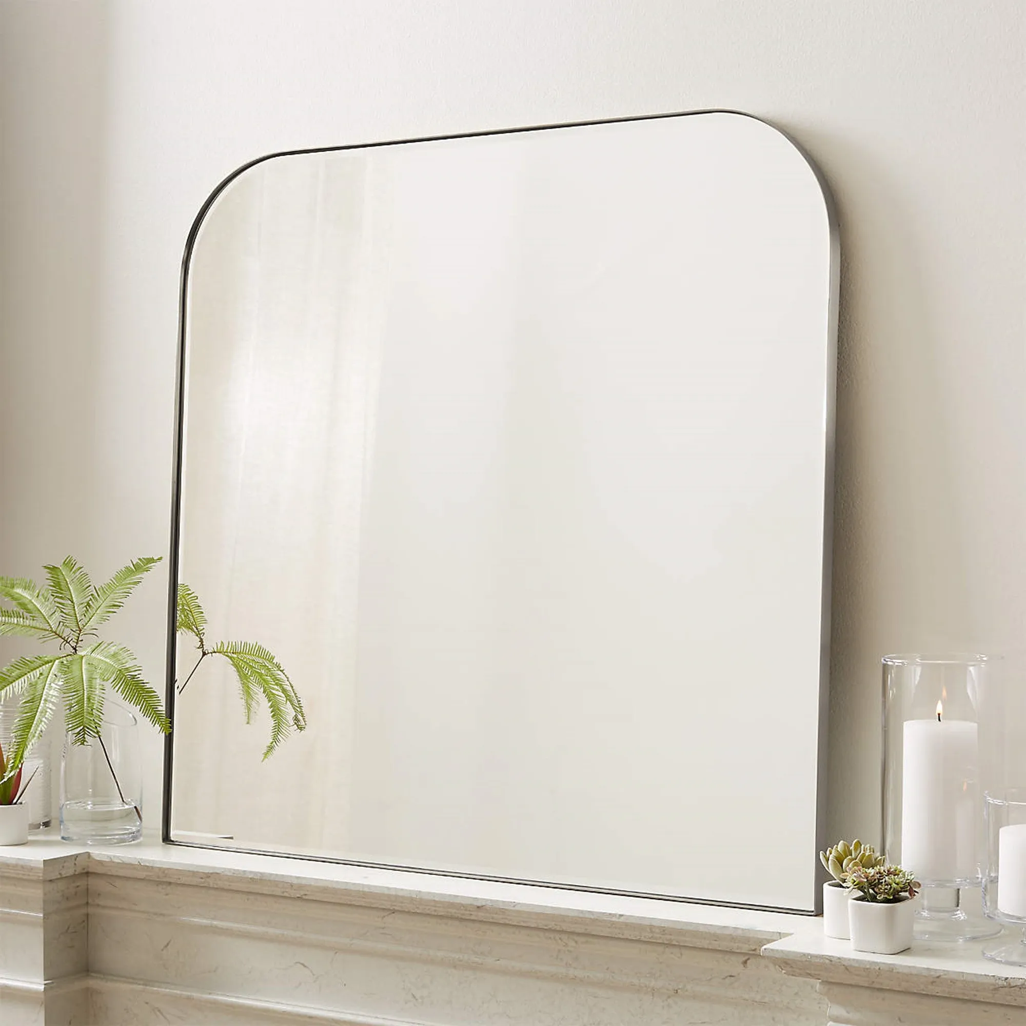 Arch Rounded Corner Mantel Framed Wall Mounted Bathroom Mirror