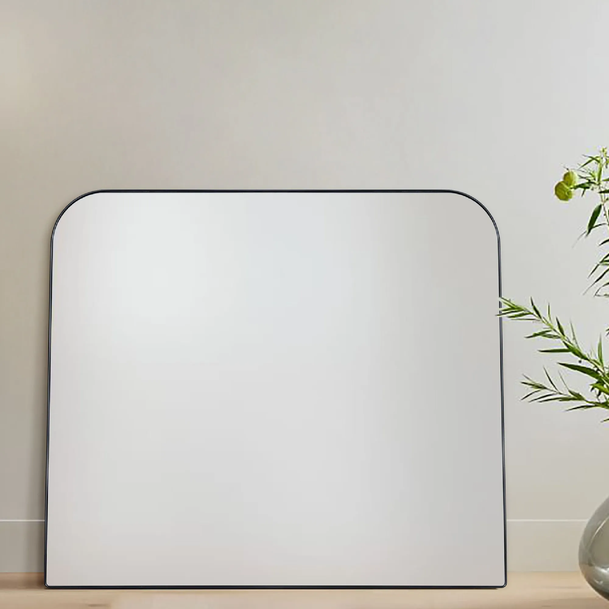 Arch Rounded Corner Mantel Framed Wall Mounted Bathroom Mirror