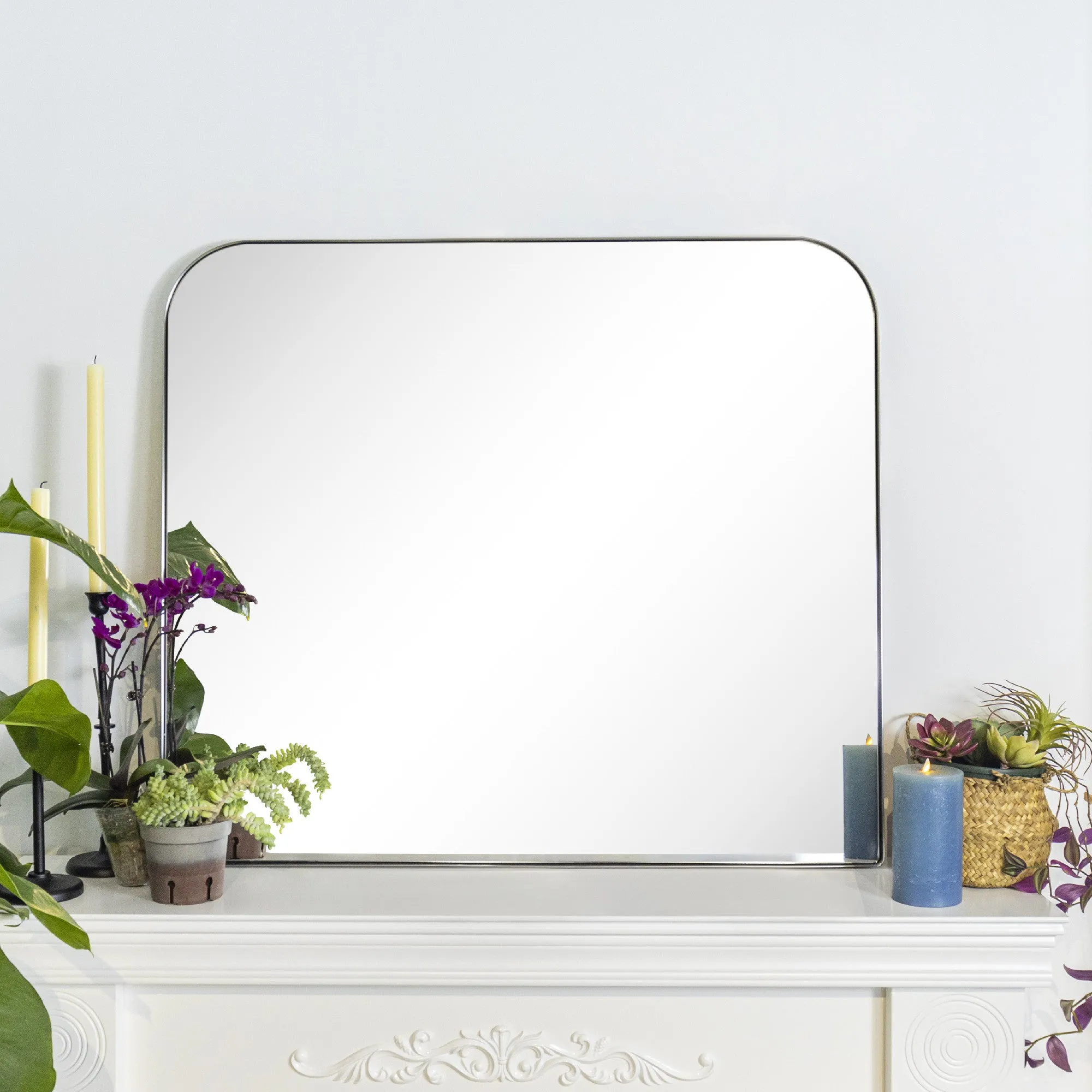 Arch Rounded Corner Mantel Framed Wall Mounted Bathroom Mirror