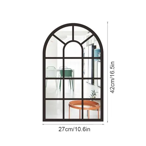 Arched Window Wall Mirror Windowpane Arch Mirror for Vanity Bedroom Bathroom Black