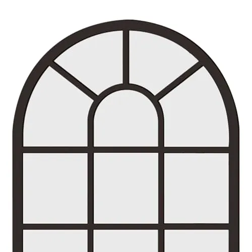 Arched Window Wall Mirror Windowpane Arch Mirror for Vanity Bedroom Bathroom Black