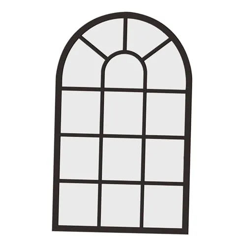 Arched Window Wall Mirror Windowpane Arch Mirror for Vanity Bedroom Bathroom Black