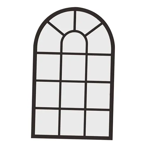 Arched Window Wall Mirror Windowpane Arch Mirror for Vanity Bedroom Bathroom Black