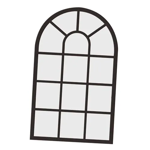 Arched Window Wall Mirror Windowpane Arch Mirror for Vanity Bedroom Bathroom Black