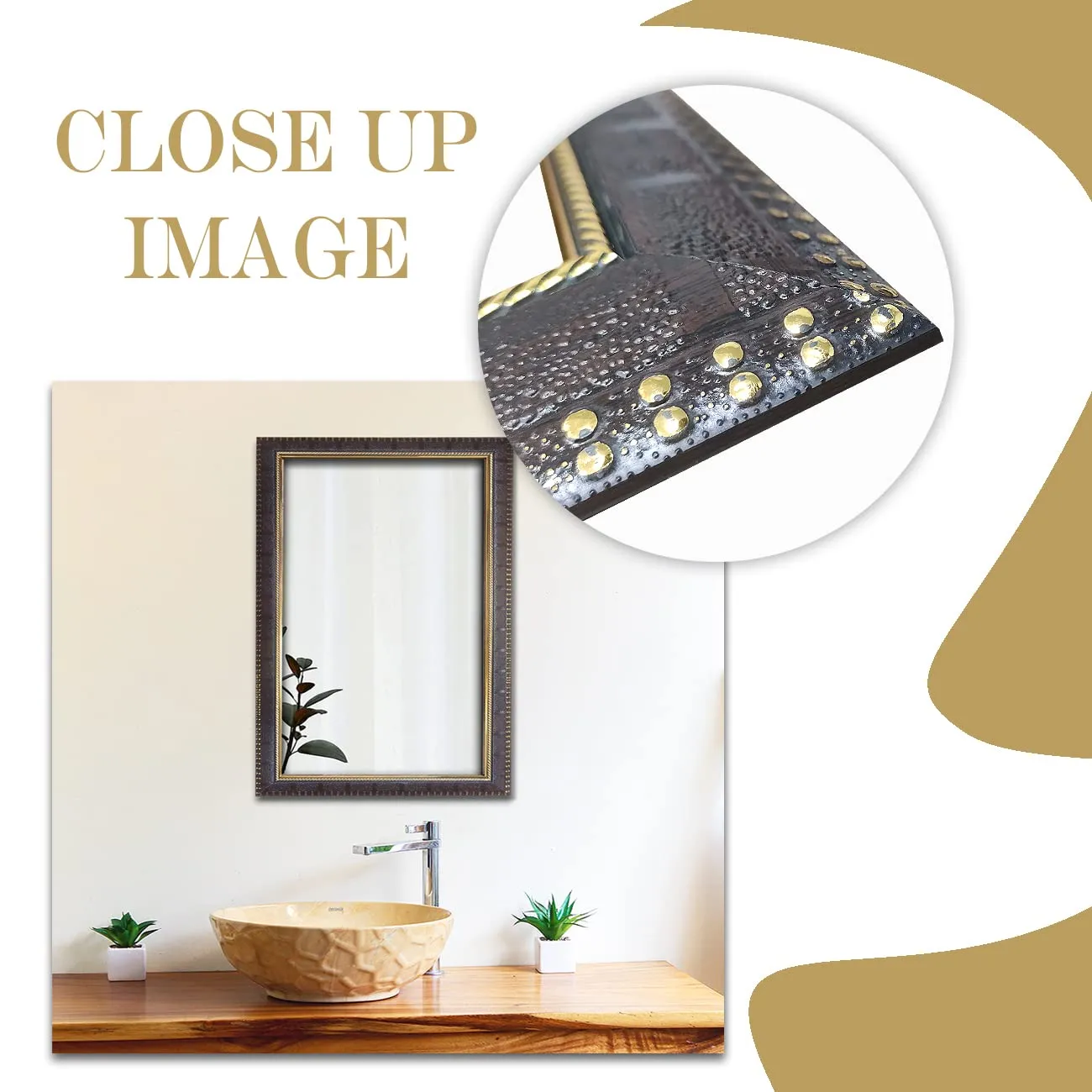 Art Street Textured Design Decorative Wall Mirror, Wall Mount Rectangular Makeup Mirror, Decorative Looking Glass with Frame for Home, Bathroom & Living Room (19.4x13.4 Inches, Golden Brown)