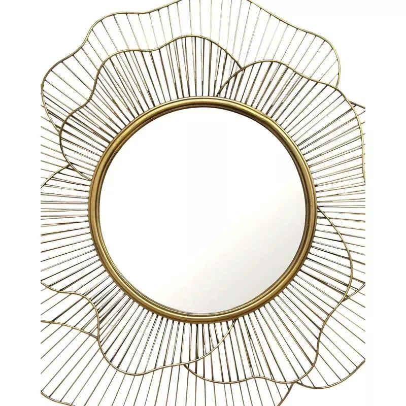 Artemade Iron Decorative Mirror Wall Mounted Hanging Mirror Sculpture Metal Golden Rose Design Modern Art Mirror for Home Decor (Artistic, Framed)